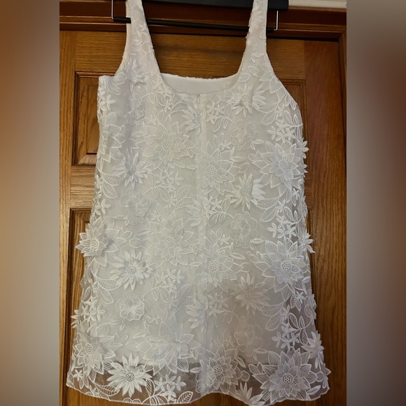 ZARA collection Elegant Floral Oyster White Lace Dress Large - Picture 7 of 8